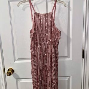 Pink Sparkly Glittery Shimmery Fringe Dress  (Prom, Homecoming, Special)